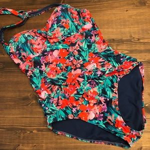 Pinup Floral Tropical Women’s Halter Top Swim Suit